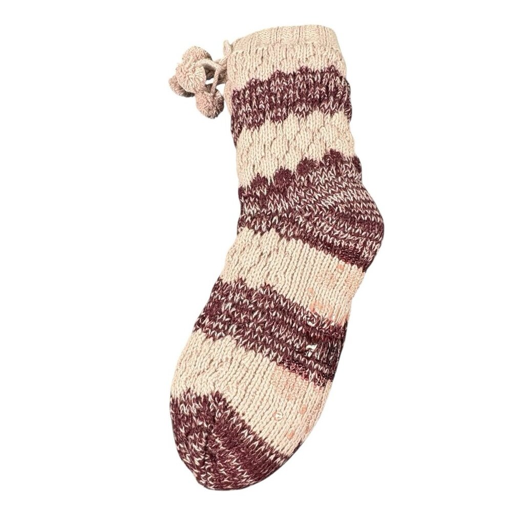 MUK LUKS Set of 2 Aloe Infused Textured Cabin Socks Faux Fur Lined NWT L/XL Maro - Picture 5 of 8